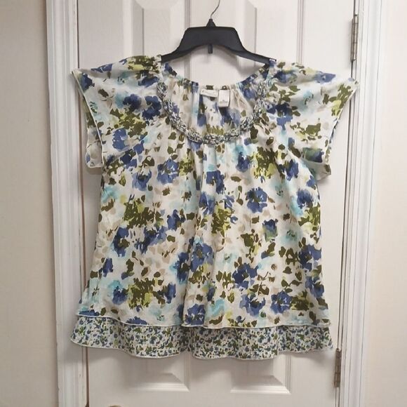 Kim Rogers Tops - KIM ROGERS Floral Print Layered Women's Top Size XL Blue/White